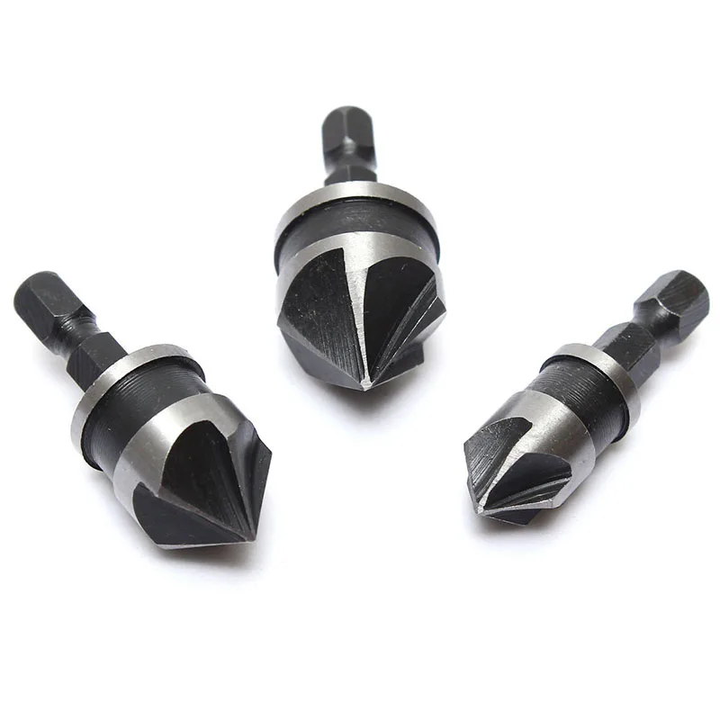 Industrial Countersink Boreชุด1/4 "Hex Shankไม้พลาสติกเครื่องมือเจาะชุดไม้บิตเจาะChamfer 3Pcs 12mm 16Mm 19Mm