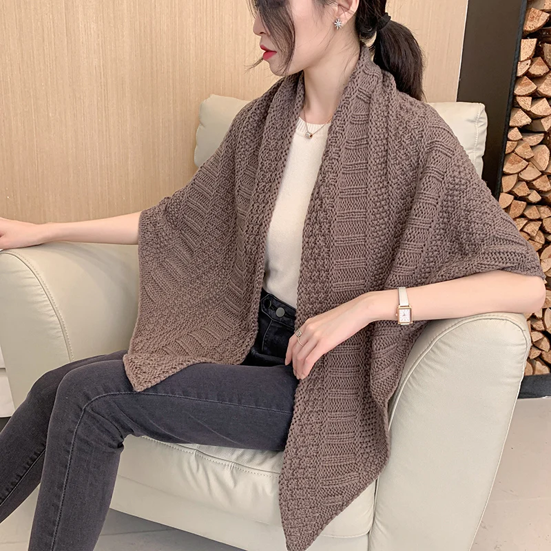 Women's Korean-Style Knitted Wool Triangular Binder Scarf Winter Thicken Thermal Shawl Autumn Outerwear Dual-Use Scarf Detacha