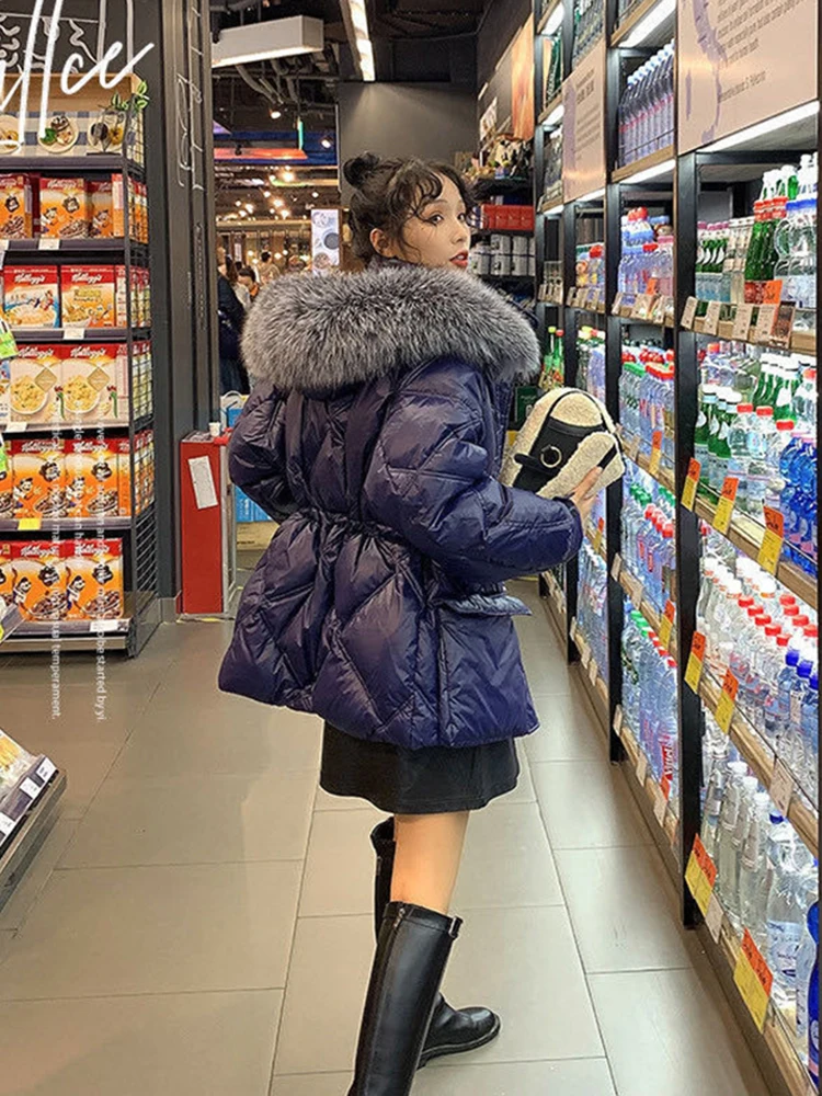 KBAT-chaquetas de plumón con cuello de piel para mujer, Parkas cálidas con capucha, Abrigo acolchado con Bolsillo grande, moda de invierno, 2022