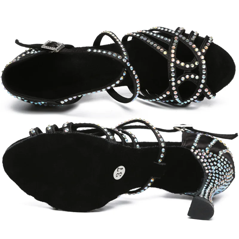 Jusedanc mulher latina sapatos de dança jazz preto sapatos de casamento sapatos de dança design especial na parte traseira