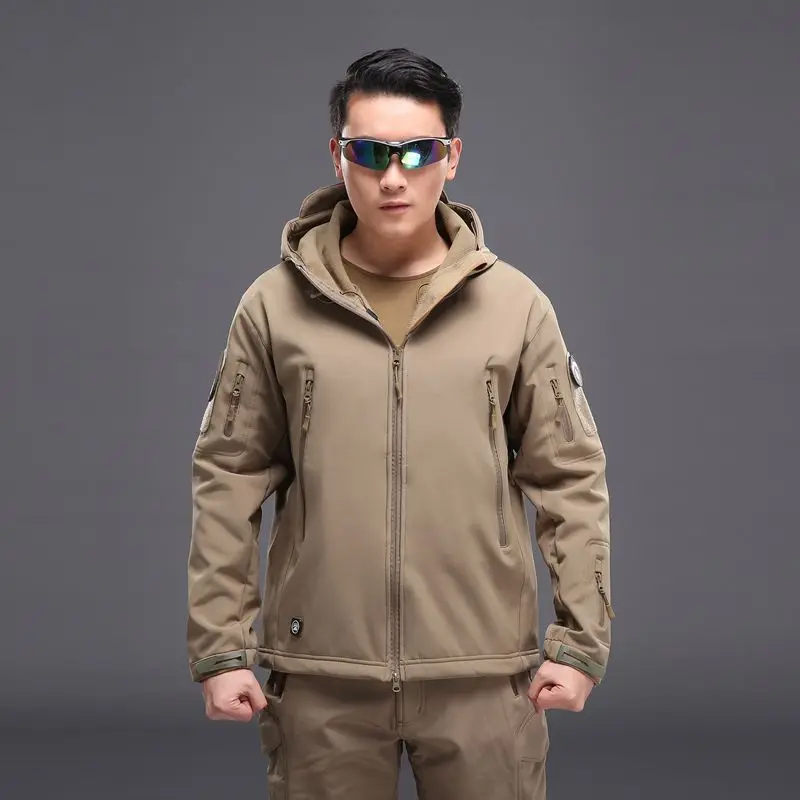 19 Colors Shark Skin Softshell Tactical Jacket Men Waterproof Fleece Coat Army Camo Windbreaker Camping Hiking Hooded Jackets