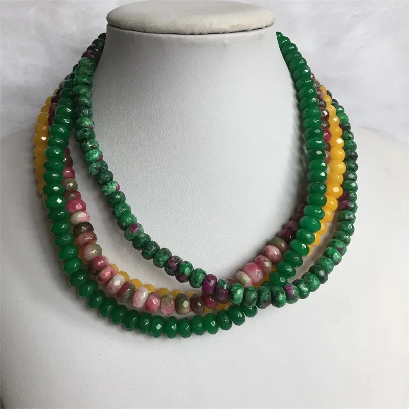 5*8MM Faceted Tourmaline Red Green Yellow Natural Stone Jewelry Noble Elegant Exquisite Rubies Chain Choker Necklace Collier