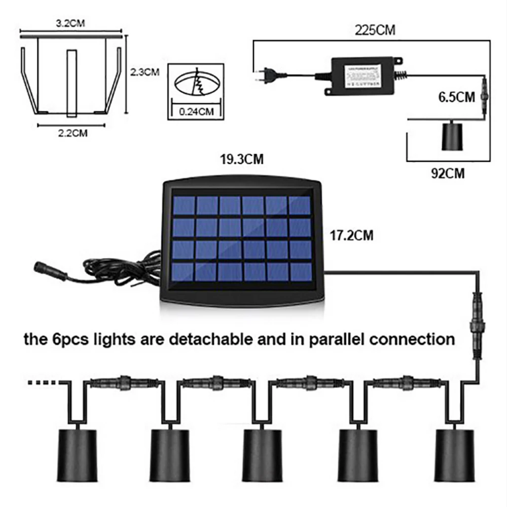 EDF-Lampe solaire à 62 LED en acier inoxydable, imperméable conforme à la norme IP67, éclairage d\'intérieur, luminaire décoratif de plafond, idéal