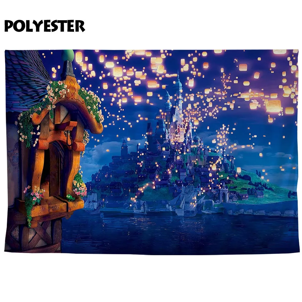 Allenjoy-fondo fotográfico de cuento de fariy, Princesa, castillo, linternas de purpurina, Diwali, cielo nocturno, telón de fondo para estudio fotográfico