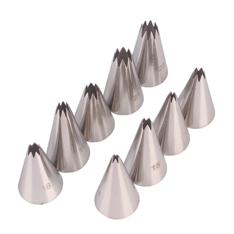 Boquilla de pétalos con punta de estrella pequeña, 9 Uds., pastel de Metal, decoración de crema, punta de acero inoxidable, herramientas para glaseado