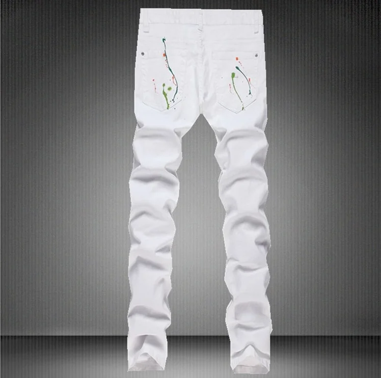 Jean déchiré imprimé pour homme, pantalon droit blanc peint, Streetwear Hip hop, pantalon long