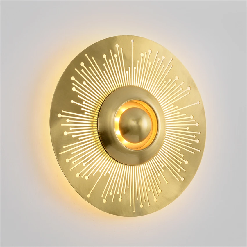 Post-modern Bedside Round Copper Wall Lamps Bedroom American Background Sconce Wall Lights Living