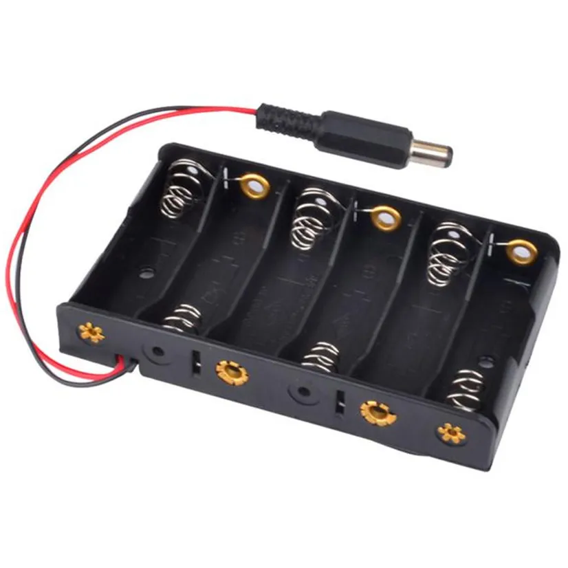15pcs/lot MasterFire 6 x AA Batteries Storage Box Case ABS Plastic AA Battery Holder Cover With DC2.1 Power Jack For Arduino