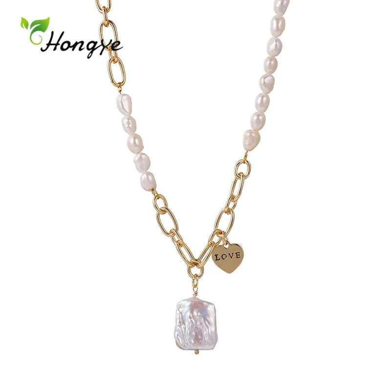 

Hongye Retro Heart Shape Natural Pearls Pendant For Women Party Long Chain Collier Fashion Gift Choker Statement 2021