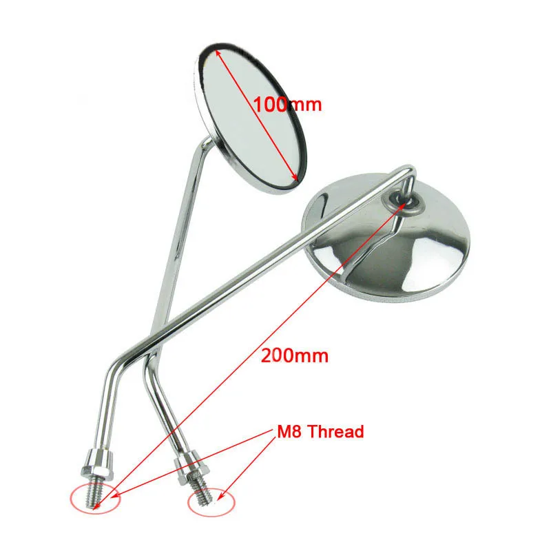 8mm Chrome Motorcycle Scooter Mirrors Universal Motorbike rear view mirror for Custom Oval Suzuki