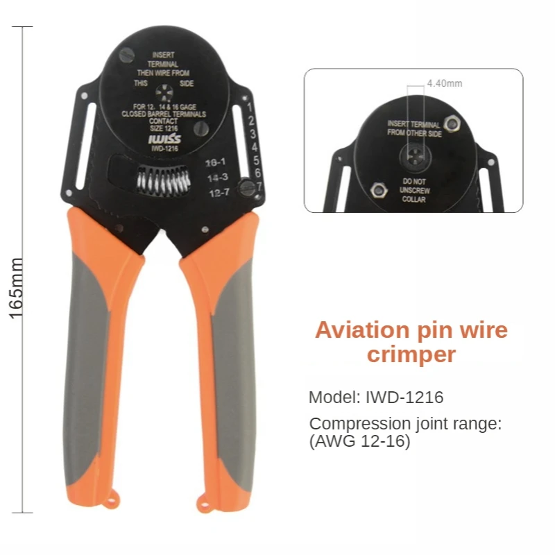 Imagem -05 - Iwiss Iwd1216 Ferramentas Crimper Aviação Pino Mini Alicate de Friso para 12-16awg Harting Hee Conectores de Pinos de Aviação