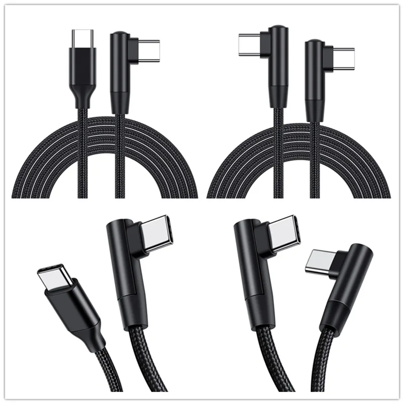 Trenza 0,25/0,5/1/2/3 m 3A cargador rápido 90 grados USB tipo C a USB C Cable PD para iPhone 15 16 Samsung Xiaomi Macbook