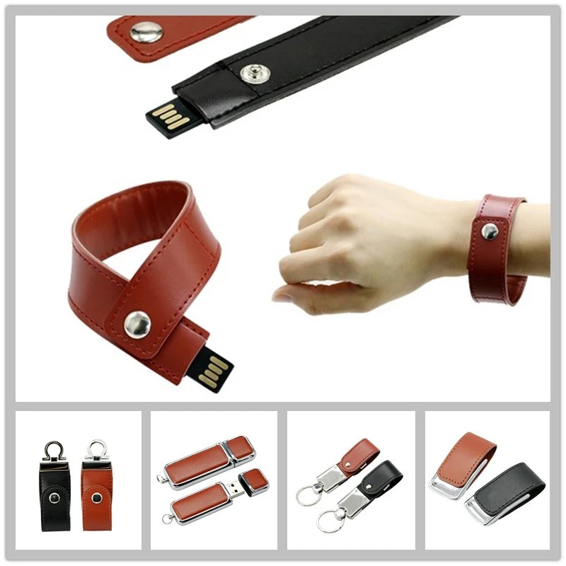 Full Capacity Flash Drive 64G Pen Drive Leather Wrist Band USB Flash 16G Flash Card 32G Bracelet Usb Stick 8GB Memory Flash Disk