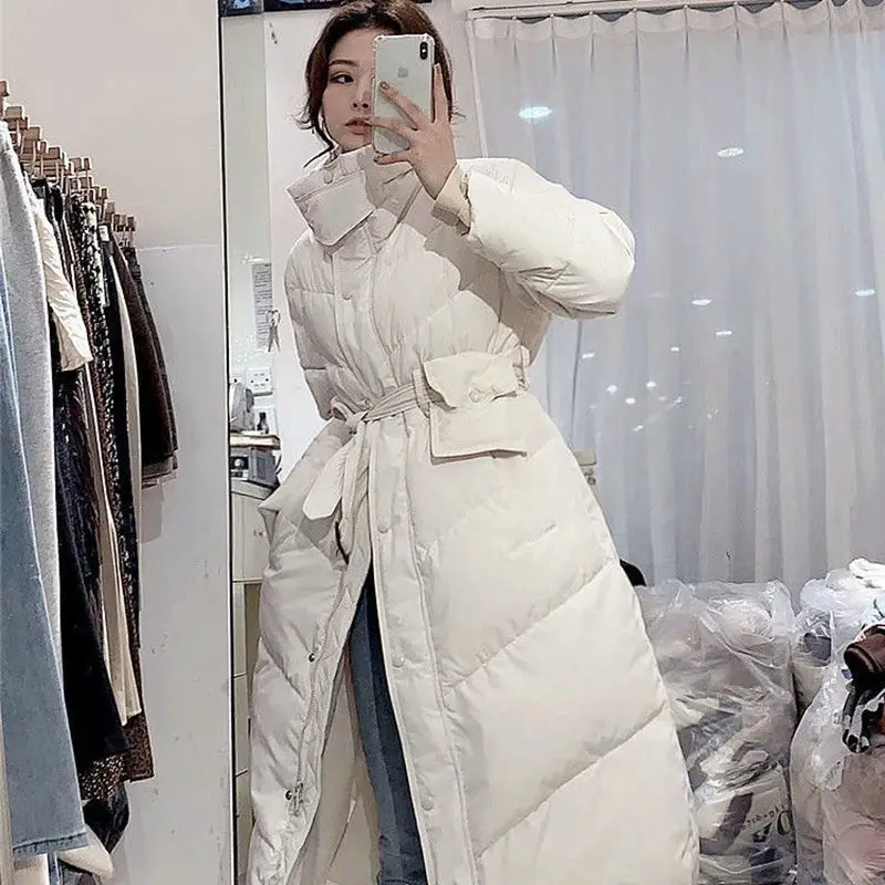 

Fashion Long Winter Down Coats Women Thin Slim Down Parka Womens White Duck Down Coats Jackets Ladies Wild Slim Jacket With Belt