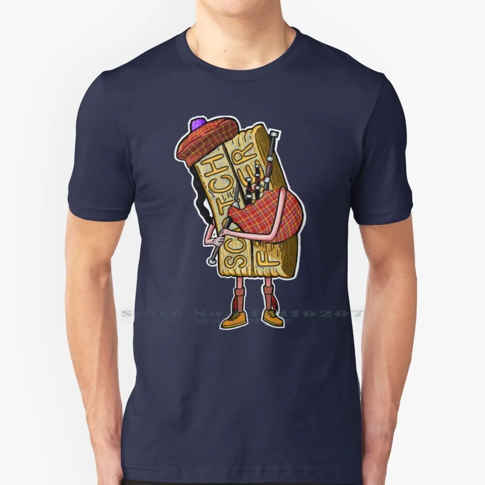 Camiseta corta de algodón con dibujos animados, ropa corta de algodón, galleta de dedo, música escocesa, tartán fresco, 6XL