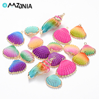 Gold Plated Threaded Seashells Natural Striated Colorful Shell For Jewelry Pendant Making DIY Earring Charms Accessories 3-10pcs