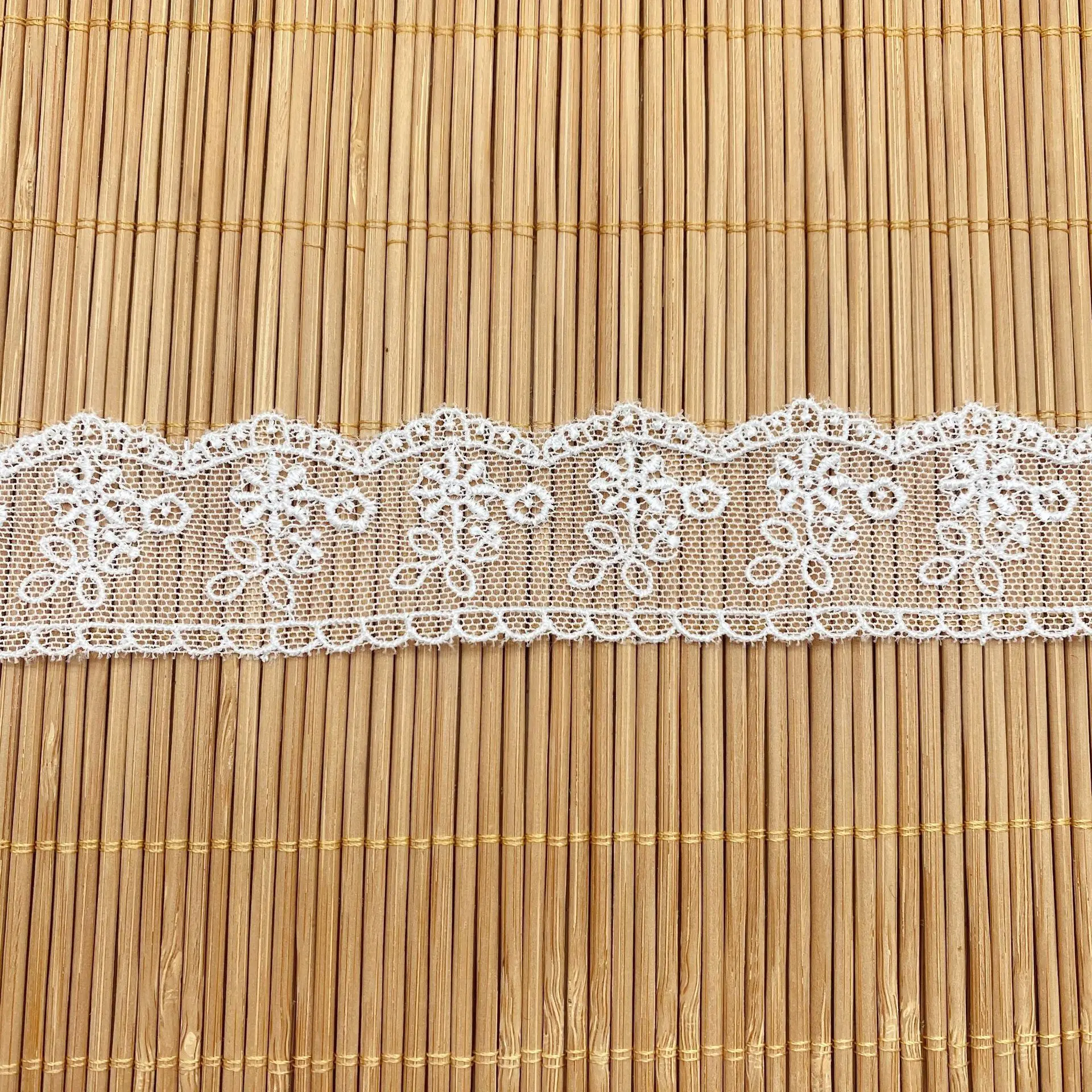 5Yards Bilateral White Mesh 3.4cm Width Embroideried Flower Tulle Lace Fabric DIY Baby Clothing Accessories Garment Accessories