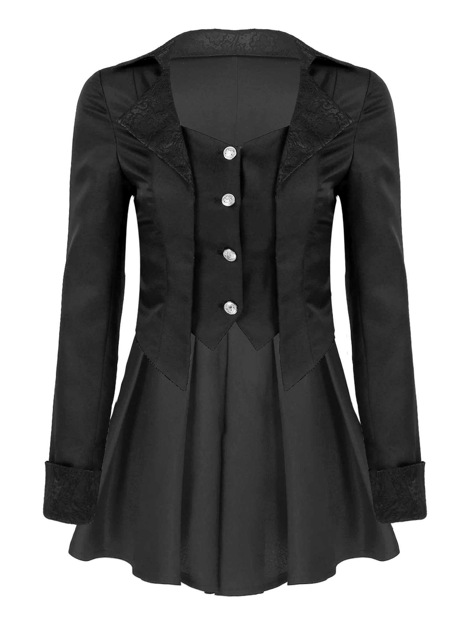 Frauen Renaissance Gothic Stil Cosplay Leistung Kostüm Revers Kragen Lange Ärmel Gefälschte 2 in 1 Weste Gefaltete Saum Jacke Mantel