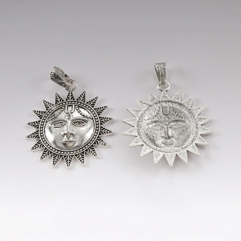 2Pcs Antique Silver Color Large Moon And Sun Face Pendant Charms For Necklace Jewelry Making Accessories
