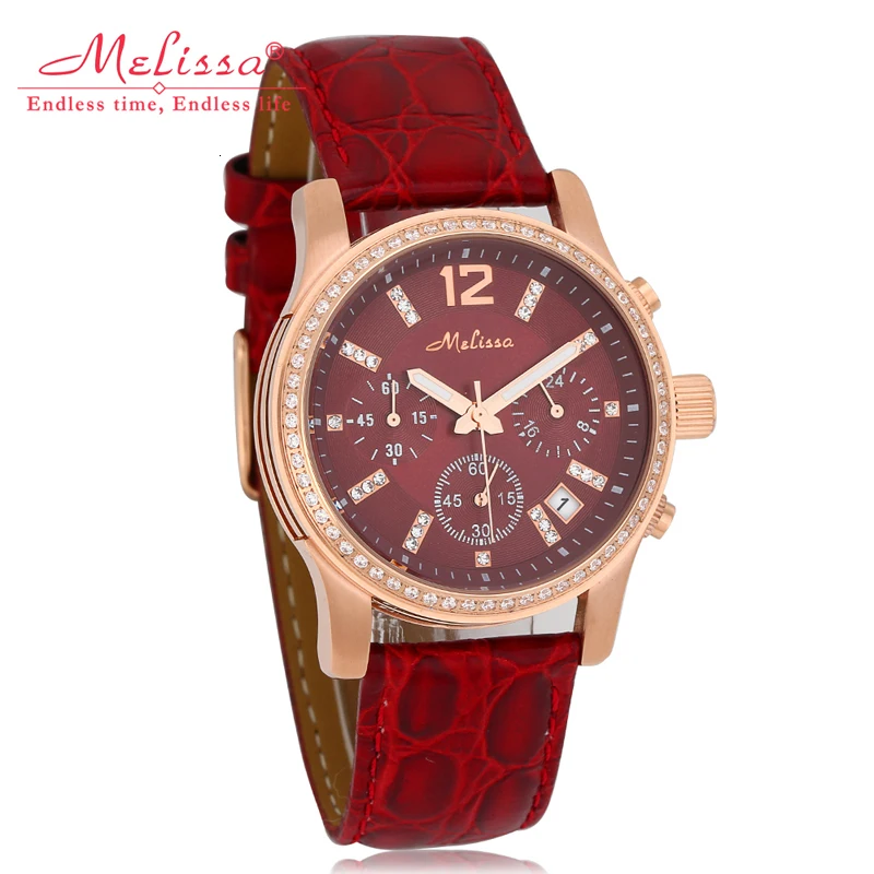 MELISSA Luxury Brand Miyota Quartz Saphhire Women's Watches Waterproof Chronograph Multi-function Austria Crystal Clock F12124