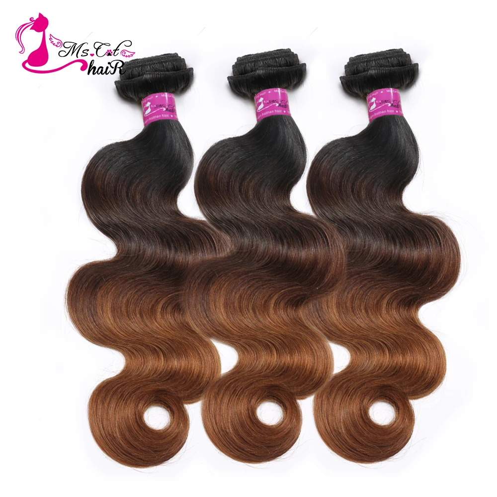 Ms Cat Hair Ombre Human Hair Body Wave 3 Bundles Remy Hair T1B/4/30 Three Tone Ombre Brazilian Hair Wave Bundles Shipping Free