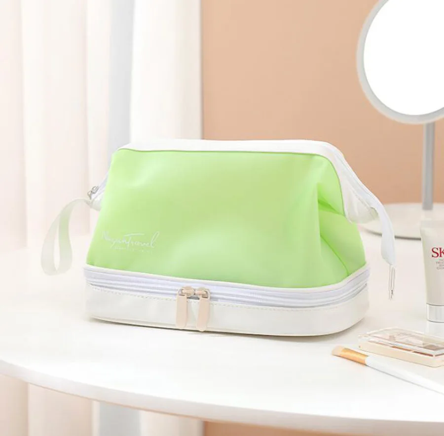 3Pcs/Lot  Women PVC Double Zipper Waterproof Protable Light Cosmetic Bag Mix Color