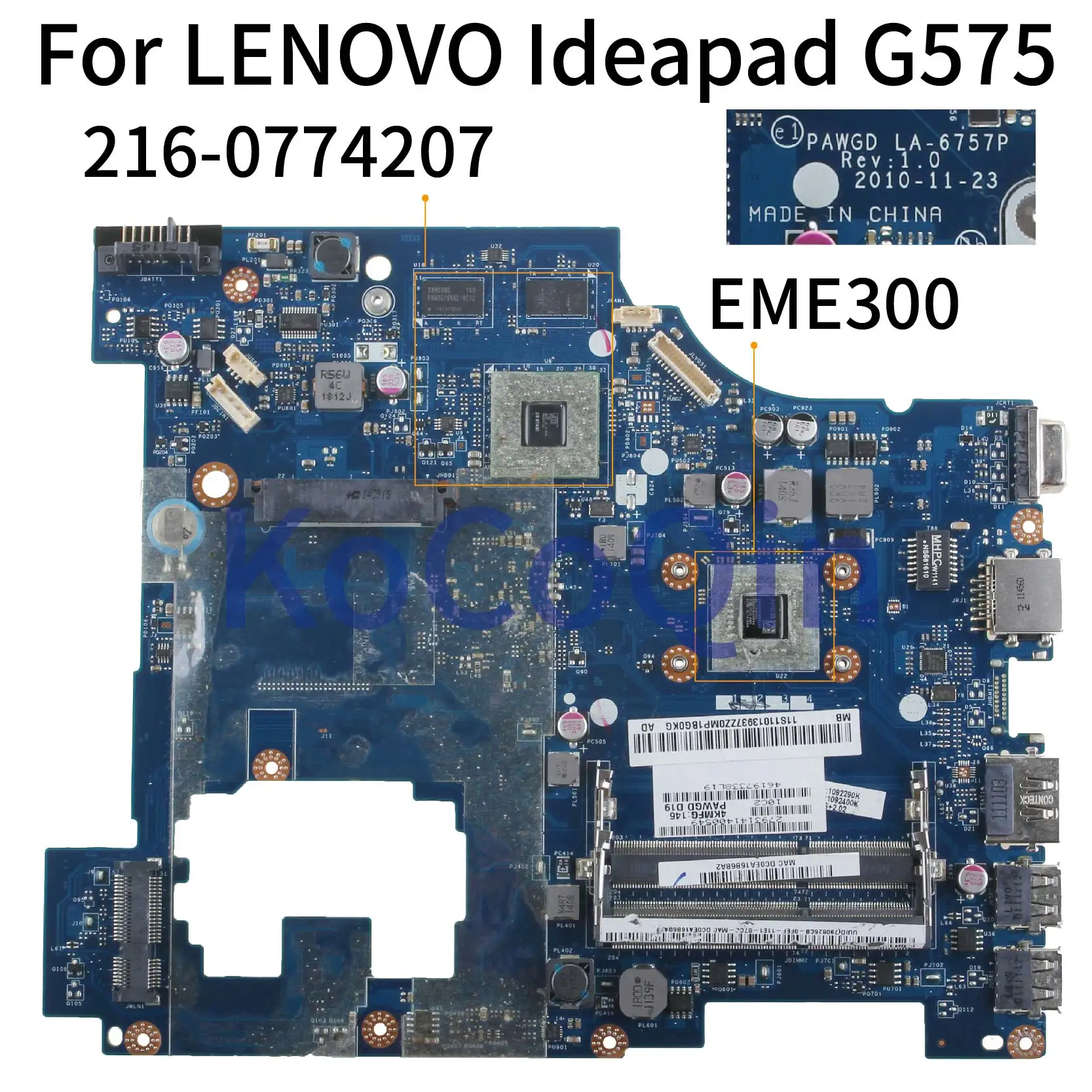 

For LENOVO G575 E450 2 Slot Notebook Mainboard PAWGD LA-6757P 216-0774207 DDR3 Laptop Motherboard