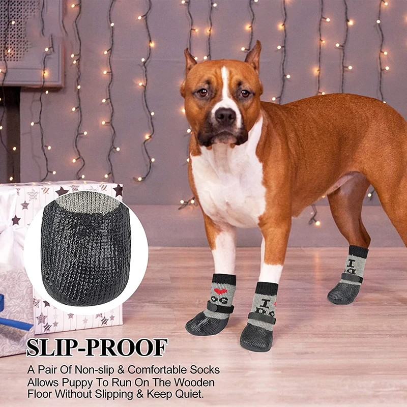 Benepaw Adjustable Straps Dog Shoes Non-Skid Breathable Booties Double Side Rugged Adhesive Resistant Socks Knit Protection