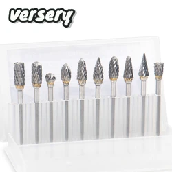 Versery-Double-Cut Tungsten Carbide Rotary Burr Set, Ferramentas de Fresagem para Alumínio Cobre e Madeira Moagem, 3mm Shank, 10PCs