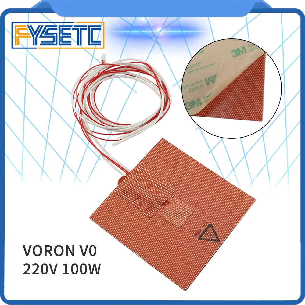 FYSETC 1PC Silicone Heater Pad 100x100mm 220V 100W For Voron V0 3D Printer Bed Adhesive Backing