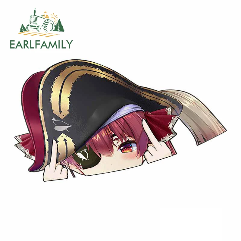 EARLFAMILY Houshou Marine Hololive Peeker Car Sticker Big Head Anime Vinyl JDM Rear Windshield Trunk Decal Cartoon Car Styling