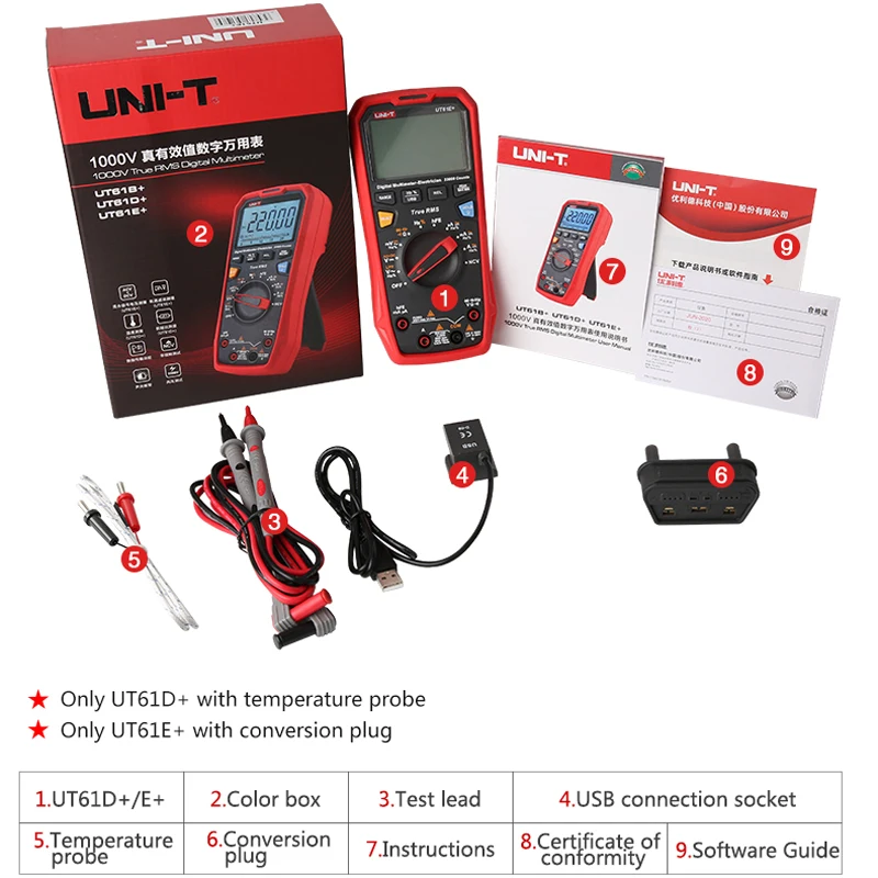 UNI-T Multimeter Digital UT61E Plus Series True RMS 1000V Auto Range Handheld Professional Tester Voltmeter multimeterAC/DC