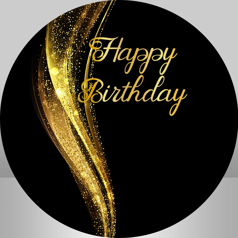 Black and Gold Birthday Round Background Circle Backdrop for Adult Customize Photo Studio Banner Photocall Elastic Cover