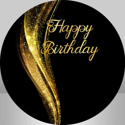 Black and Gold Birthday Round Background Circle Backdrop for Adult Customize Photo Studio Banner Photocall Elastic Cover