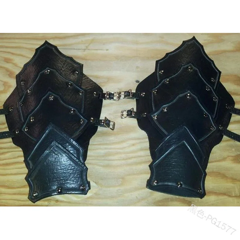 Medieval Armor Leather Gloves Wide Cuffs Bracers Men Steampunk Warrior Gauntlet Renaissance Knights Templar Lace-up Wristband