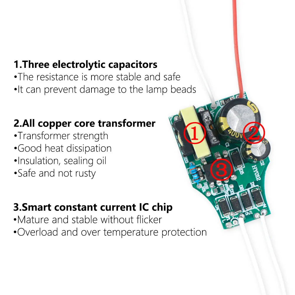 30-50W Double Electrolysis LED Driver AC 165-265V DC100-130V 340-360mA Lighting Transformers For LEDs Power Lights Supply Unit