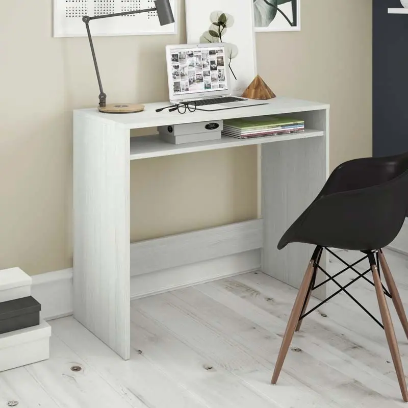 Bureau, Computer Tafel Afgewerkt In Wit Alpen, Metingen: 79X79X43 Cm Achtergrond