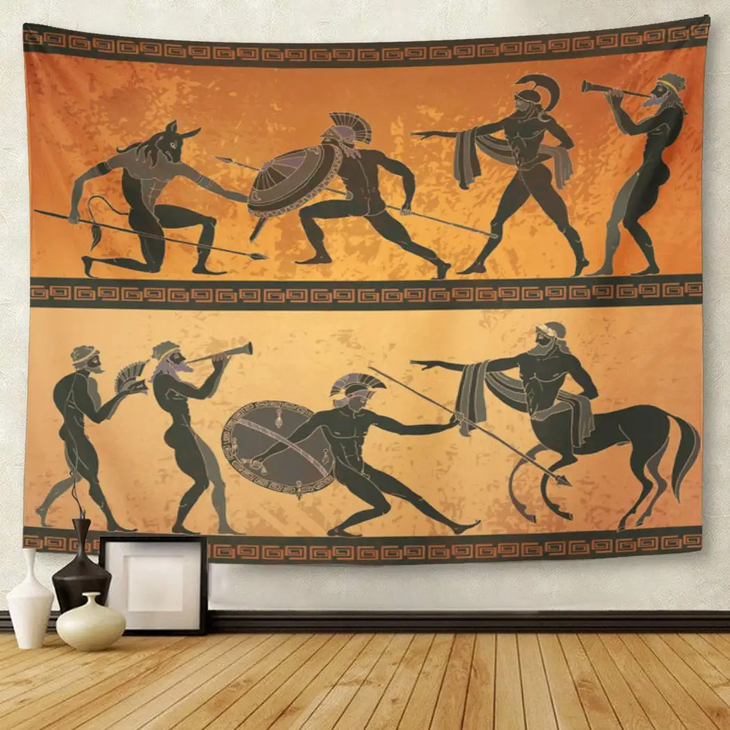 Ancient Greece Black Figure Pottery Hunting for Minotaur Gods Home Decor Tapestry Wall Hanging for Living Room Bedroom Dorm