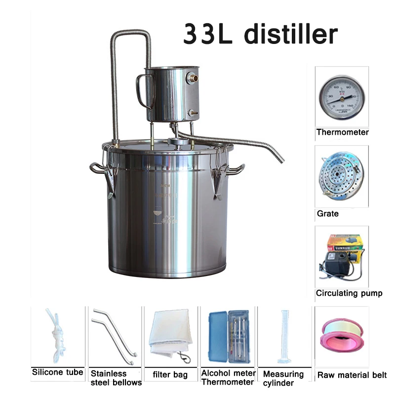 

33L Stainless Steel Wine Distiller Small-Sized Copper-Free Distillation White Wine Pure Dew Brandy Brewing Distiller Equipment