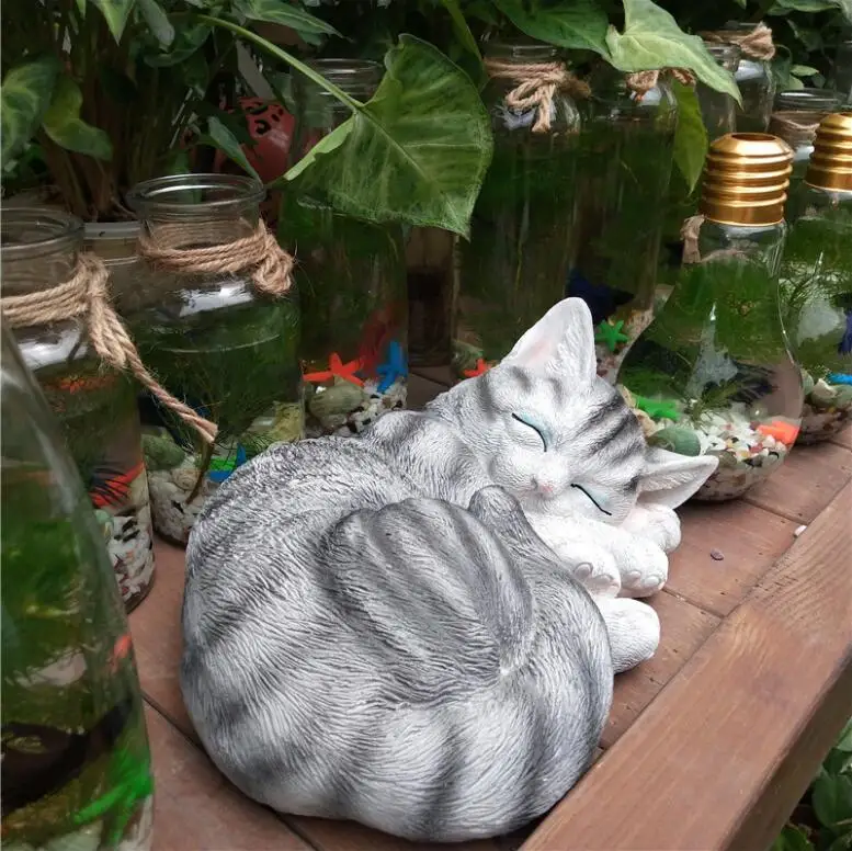 American Cute Sleeping Cat Resin Statue Crafts Outdoor Courtyard Sculpture Ornaments House Garden Lawn Accessories Decoration