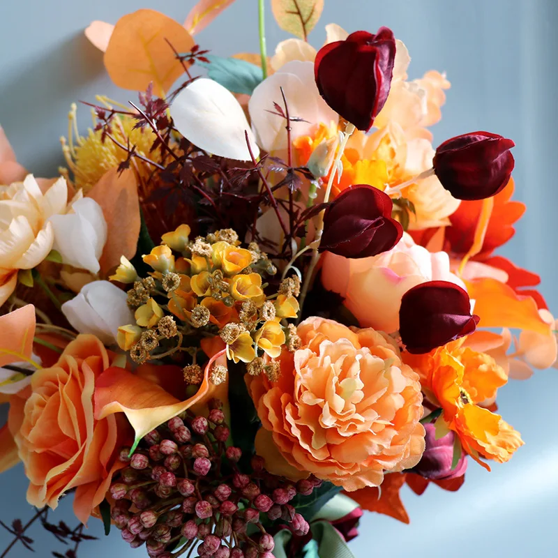 Wedding Bouquet Burgundy with Orange Bridal Bouquets Wedding Accessories 40*55cm Latest Style