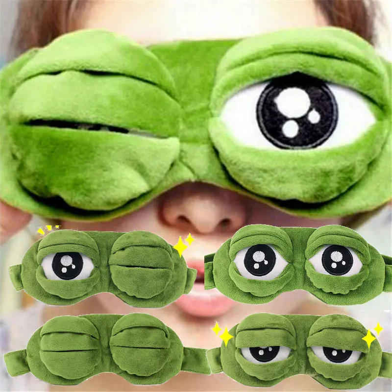 Fashion Kawaii Travel Eye Mask 3D Sad Frog Padded Shade Cover Sleeping Closed/Open Eye Funny Mask Kid Adult Fun Novely Eye Patch