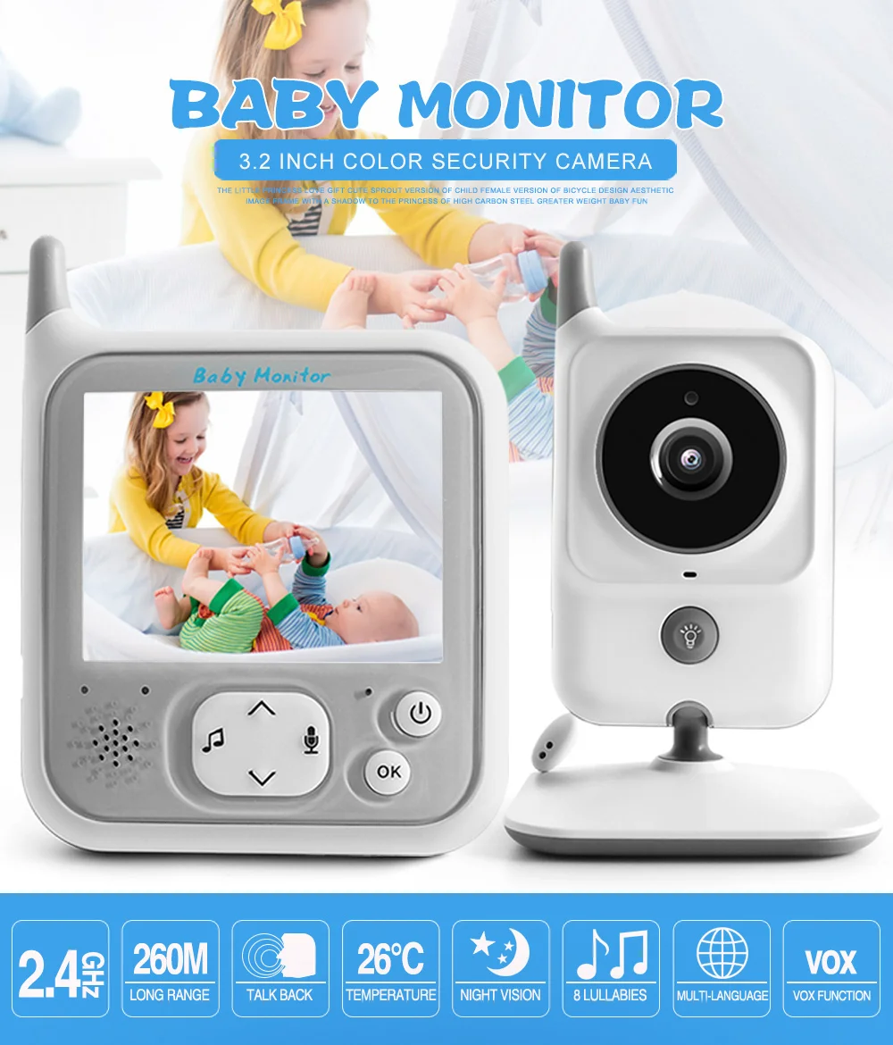 

VB607 Video Baby Monitor 3.2 Inches LCD Video 2 Way Audio Night Vision Wireless Surveillance Security Nanny Camera Babysitter