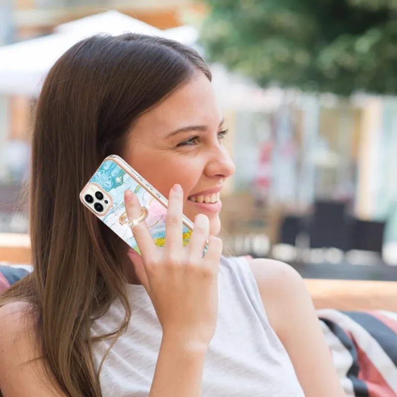 ผู้ถือแหวนสําหรับApple iPhone 16 15 14 12 11 Pro Max 13 Mini Plusคุณภาพสูงหินอ่อนIMD PCขาตั้งฝาครอบโทรศัพท์กันกระแทก