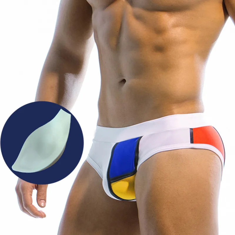 Contrast Color Man Swimsuits Push Up Pouch Pad Sexy Men Swimwear Sunga Mens Swim Briefs Swimming Suit Surf Bath Suits Wear