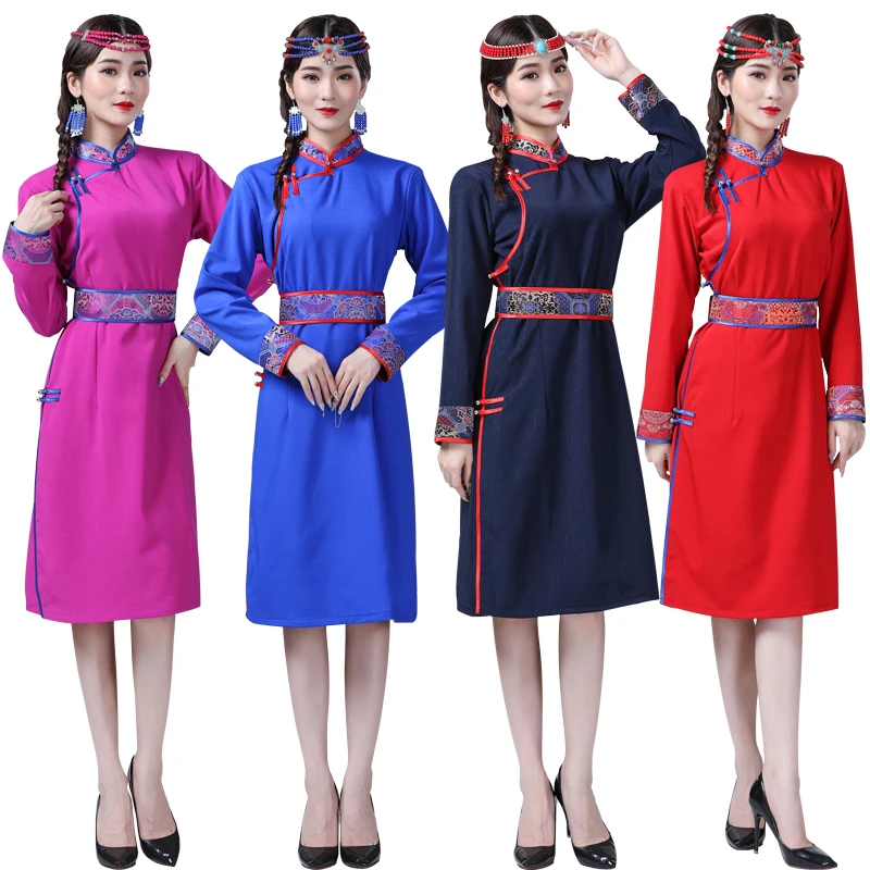 

Ethnic traditional clothing Mongolian cheongsam dress stand collar modern cheongsam robe elegant oriental gown