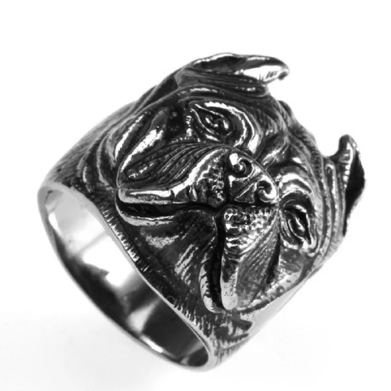 Mens Boy Punk Pitbull Bulldog Animal Silver color 316L Stainless Steel Ring