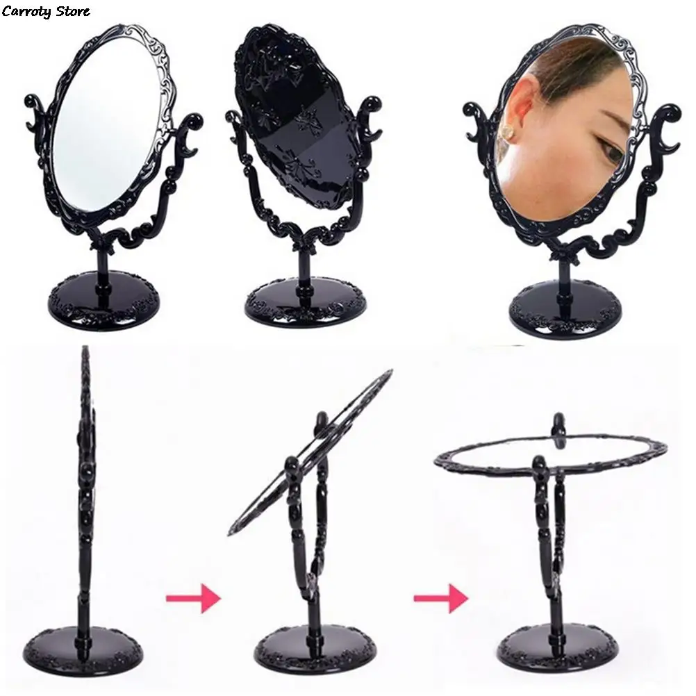 Makeup Desktop Rotatable Gothic Small Size Rose Stand Compact Mirror Black Butterfly