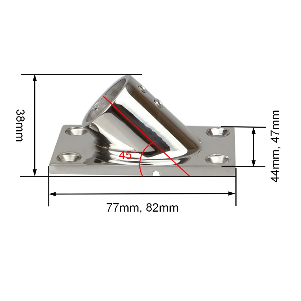 316 Stainless Steel 45 Degree Square Rail Base 22mm 25mm Marine Boat Pipe Stanchion Post Connectors Hardware