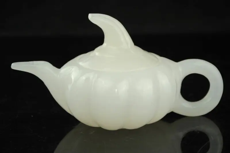 100% NATURAL AFGHANISTAN JADE HAND-CARVED PUMPKIN SHAPE TEAPOTS& LID